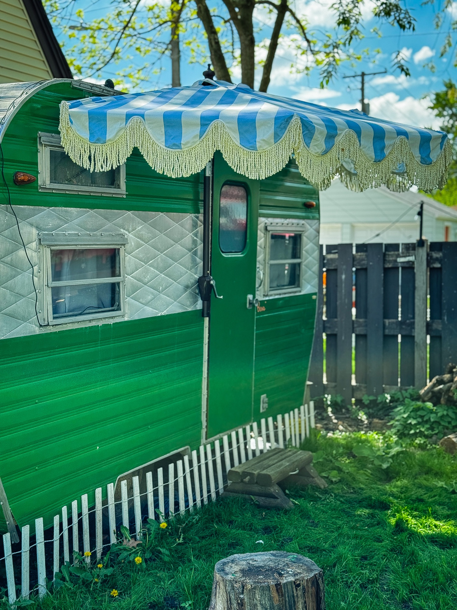 Solo Camper Hack: No-Drill Half Umbrella Awning for Vintage Campers